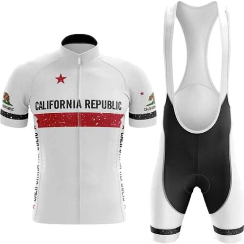 CALIFORNIA Republic Cycling Jersey Set Maillot Ciclismo Hombre Short Sleeve Bike Clothing Bib Shorts Gel Breathable Pad MTB