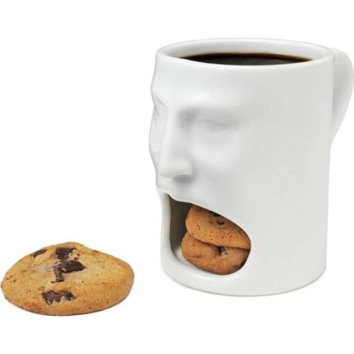 Funny face ceramic cup biscuit storage small capacity coffee cup creative black tea cup personality Mug couple breakfast cup
