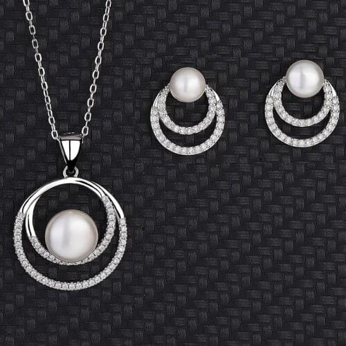 Set Zirconia Europe And The United States Pearl Necklace Pendant Earrings S925 Sterling Silver Two-Piece Set Of Womens Jewelry