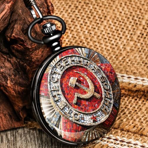 Quartz Pocket Watch Chic Communist Badge Pattern High Quality Dial Durable Alloy Thick Chain Pendant The Best Gift For Men