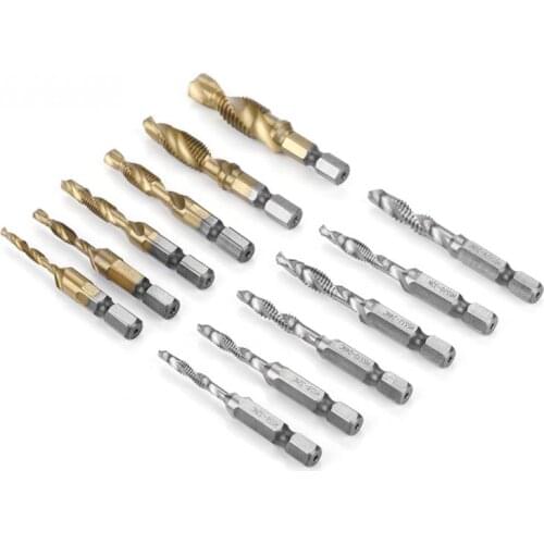 12Pcs/Set M3-M10 Thread Tap Screw Taps Hex Shank Titanium Plated HSS Screw Thread Metric & Inch Tap Drill Bits torneira