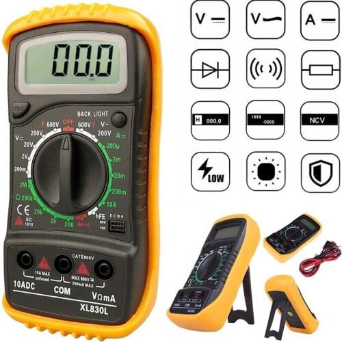 XL830L High Safety AC/DC Multimeter LCD Digital Volt Amp Ohm Tester Meter Voltmeter Ammeter Overload Protect With Probe