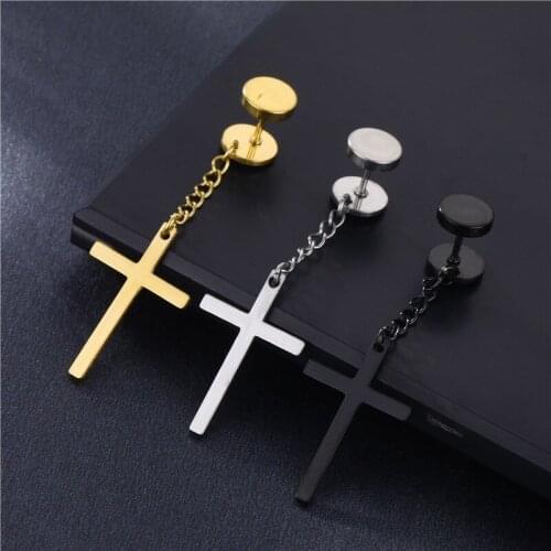 1Pcs New Product Fashion Star Cross Personality Dumbbell Titanium Steel Male Earrings Personality Trend Hip Hop Female Earrings