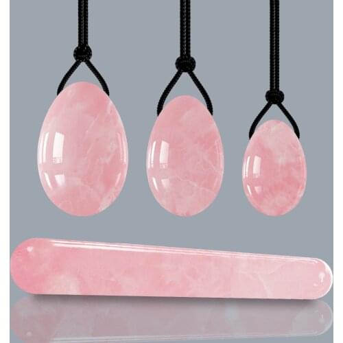 Natural Rose Quartz Yoni Egg Set Vaginal Tightening Jade Egg Women Pelvic Kegel Exerciser Vaginal Massage Yoni Wand Crystal Ball