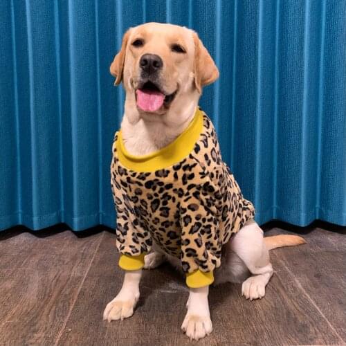 Pet dog clothes T-shirt leopard print spring and autumn warm big dog large dog two feet plus down golden retriever dog clothes