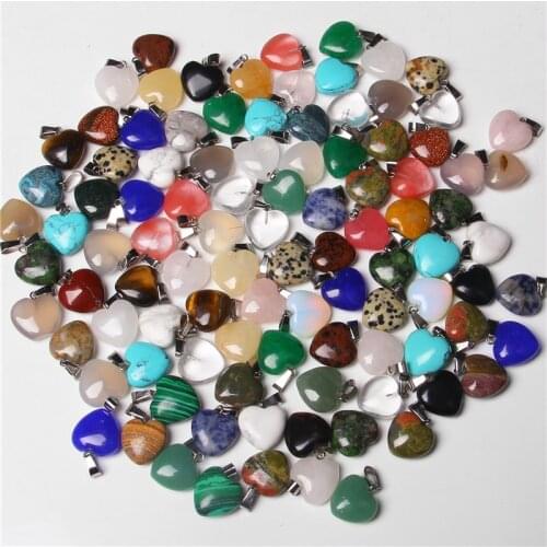 10pcs/lot Assorted Heart Charms Pendants Natural Stone Pendant For Jewelry Making Accessories Good Quality 14x15mm Free Shipping