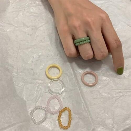 2021 Hot Sale Handmade Transparent Resin Ring Jewelry Korea Acrylic Morandi Color Women Party Jewelry Love Ring Gift for Women