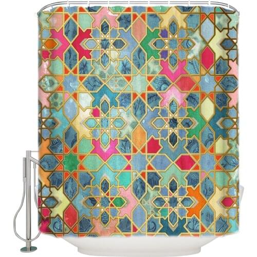 Gilt & Glory - Colorful Moroccan Mosaic Extra Long Fabric Bath Shower Curtains Bathroom Decor Sets with Hooks