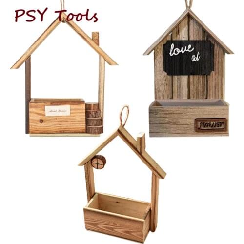 Garden Nordic Wooden Flower Pot Small Pet Feeder Wall-mounted Plants Pots Wall Hanging Baskets Home Decor DIY Decoration Vase