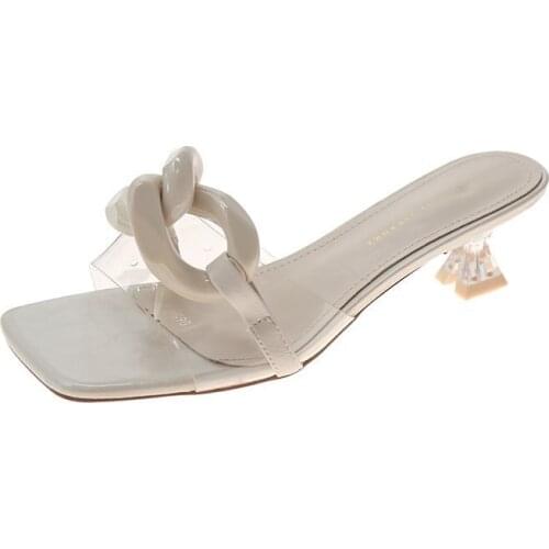 Women Sandals Woman 2021 High Quality Slides Sandals Women Shoes Fashion Design Chain Decoration 5CM Comfortable Female Slippers