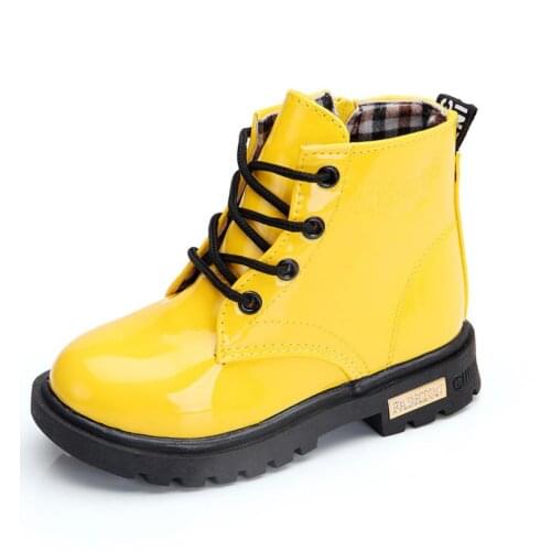Size21-36 Children Girls Martin Boots PU Leather Waterproof Boots Winter Kids Snow Boots Girls Rubber Boots