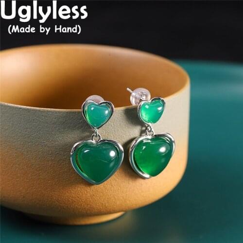 Uglyless LOVE Gifts Heart-shape Chalcedony Earrings for Women Real 925 Sterling Silver Studs Earrings Natural Gemstones Brincos