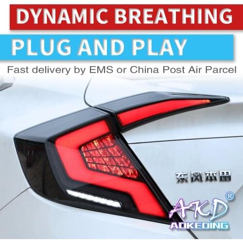 AKD car cars Tail lights For Honda Civic G10 Taillights 10th Sedan 2017 2018 2016 12V LED Car Tail lights Taillight Rear Lamp