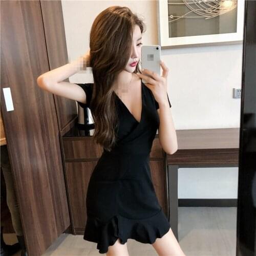 ZB3978 2020 summer new women fashion sexy temperament V collar low cut show thin irregular fishtail dress cheap wholesale