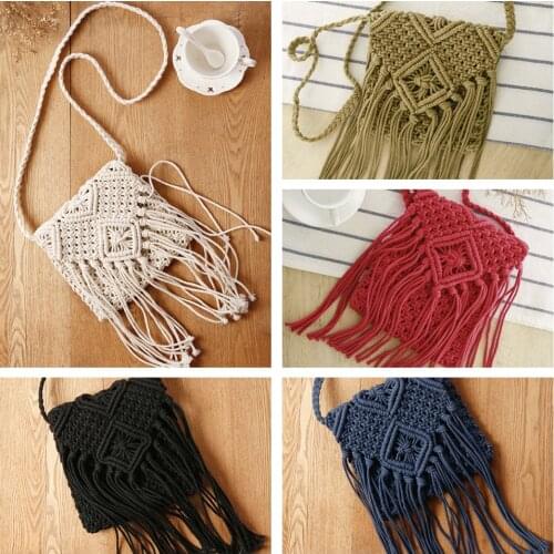 Vintage Handmade Women Rattan Bag Woven Shoulder Tassel Handbag Beach Straw Bags Messengers Crossbody Key Wallets Storage