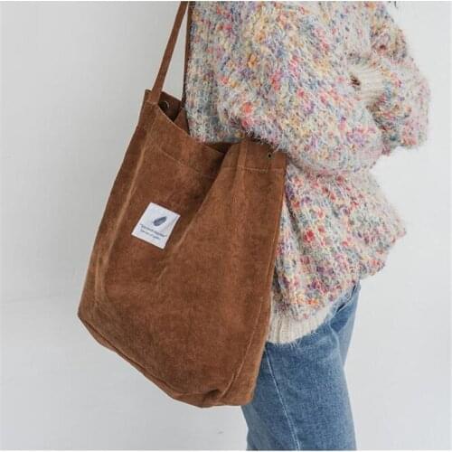 Womens Handbags Student Corduroy Tote Female Canvas Shoulder Bags Reusable Women Bag Shopping Beach Bag 6 Colors Foldable