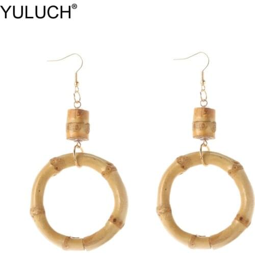 YULUCH 2019 Fashion Statement Ethnic Nature Bamboo Dangle Earings Long Pompom Pom Pom Drop Pendant Earrings For Women Lady Party