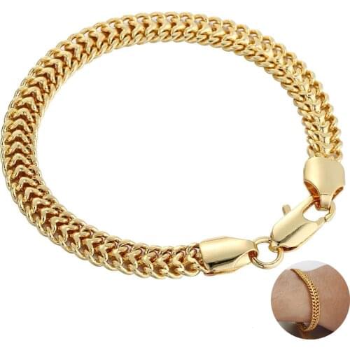 6mm Wide Womens Mens Bracelets Chain Yellow Gold Color Unisex Helix Double Cut Curb Cuban Bismark Link Bracelet Jewelry LGB352A