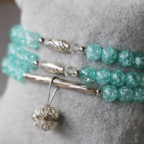 New 6mm Natural Blue Frizzling Crystal Bracelet Ball Pendant Female Jewelry Bracelet Multilayer Chain Necklace Natural Stone