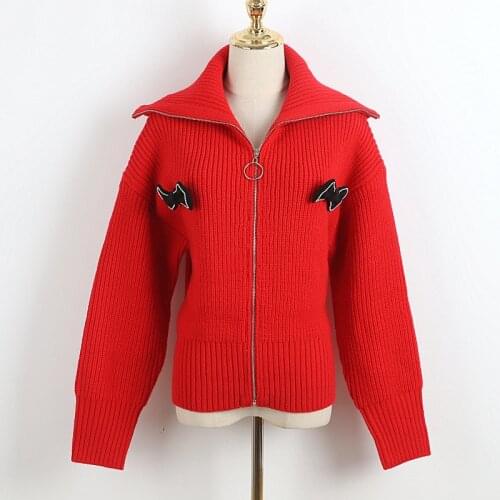 Brand Design Women Sweet Chic New Spring Sweater Detachable Bowknot Large Lapel Red White Loose Cardigan Jacket Top 2021
