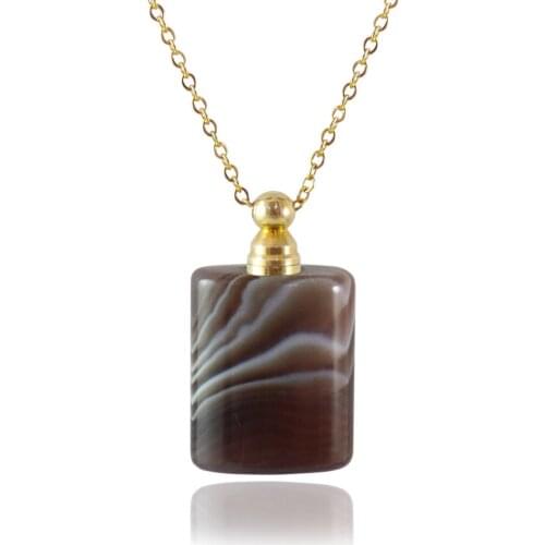 1PC Natural Botswana Agates Stones Perfume Bottle Pendant Necklace Women Faceted Column Heart Vial Pendant Necklace for Women
