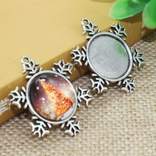 10pcs 20mm Inner Size Zinc alloy snowflake Necklace Pendant Cameo Cabochon Base Base Tray Bezel Blank F-020217