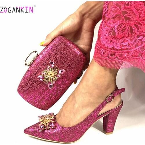 Fuchsia Color 2019 Special Design African Women Shoes and Bag to Match African Style African Ladies Party Shoes Matching Bag