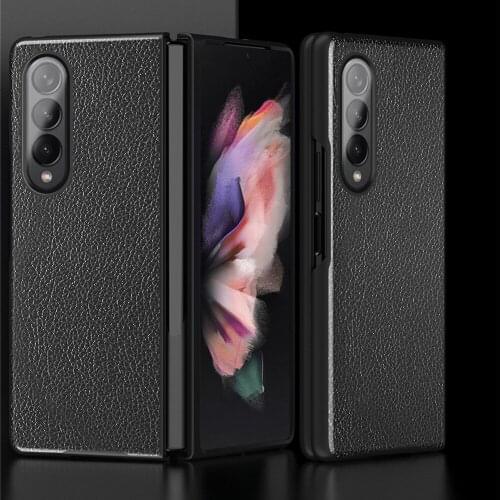 2021 Ultra Thin Litchi Leather Skin Fitted Case for Samsung Galaxy Z Fold 3 Fold3 Fold2 Z Fold 2 Flip 3 Flip3 5G Shock Proof Cov