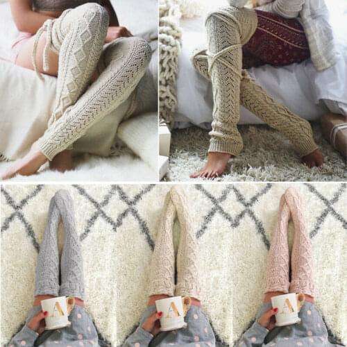 4 Style Fashion Winter Over Knee Socks Sexy Warm Thin High Knit Warmer Stockings For Women Cable Long Boot Thigh-High Leggings