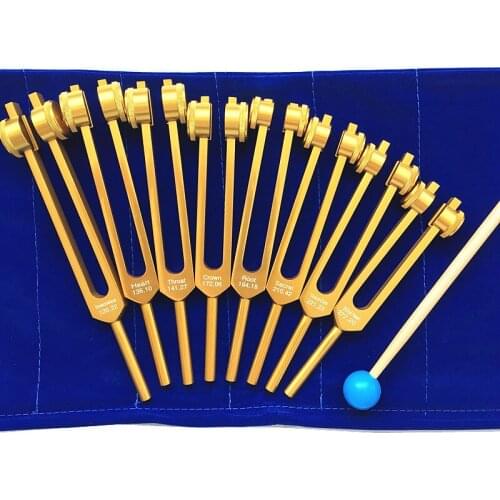 8 pcs Chakra tuning fork golden/silver Sun wheel 126.22hz Heart chakra 136.1hz Rear wheel 141.27hz/172.06hz