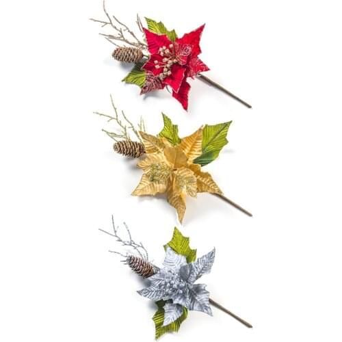 Glitter Artificial Flower Christmas Wreath Tree Decor Xmas Gift Party Wedding Decoration Garlands Scrapbook Craft Flower