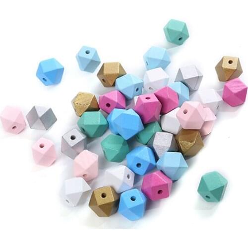 20 PCS Wooden Beads Geometric Section Colorful Octagon Beads Kids DIY Toys 12/15/20mm