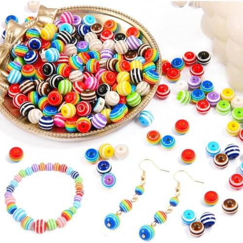 Wholesale DIY 6 8 10mm Resin Striped Beads for Jewelry Bracelet Making Lovely Round Beads For Handmade Crafts Making