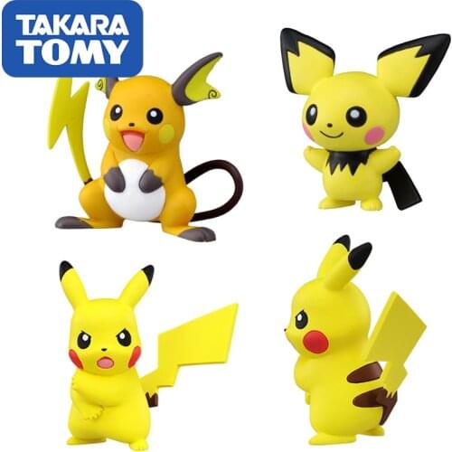 TAKARA TOMY Pokemon Genuine Japan Version Action Figure MC Alola Region Raichu Pikachu Pichu Action Figure Doll Collections
