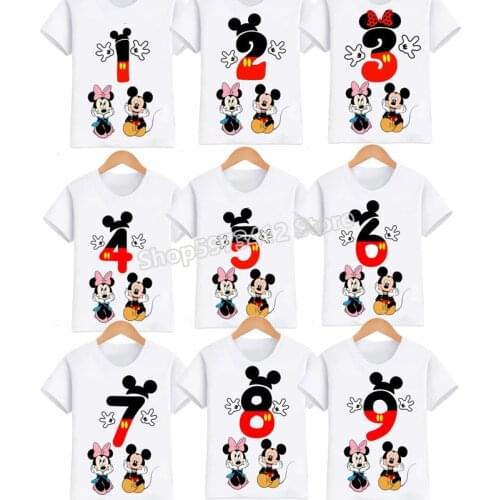 Mickey Minnie Kids Number Graphic T Shirts Fall Boutique Outfits Baby Girl Disney Series Fashion Clothes Short Birthday Gifts