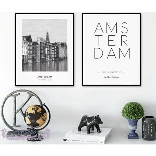 City Poster Netherland Amsterdam Landscape Posters and Prints Wall Art Latitude and Longitude Canvas Painting Modular Pictures
