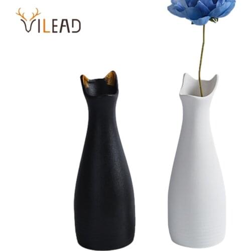 VILEAD Ceramic Vase Nordic Style Cat Ears Dried Art Flowerpot Home Living Room Decoration Creative Pots Desktop Decor Ornaments