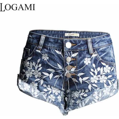 LOGAMI Summer Print Shorts Women Casual Ripped Denim Shorts