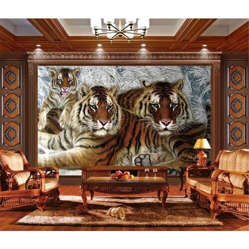 Milofi custom large mural wallpaper tiger family group non-woven living room bedroom TV background wall decoration painting