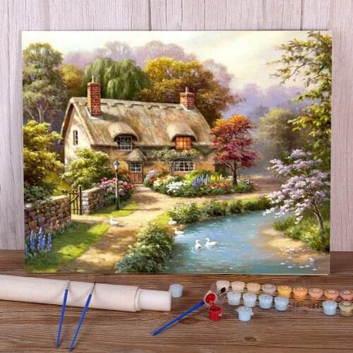 Landscape House Painting By Numbers Complete Kit Oil Paints 50*70 Boards By Numbers Paintings For Children Handicraft Art