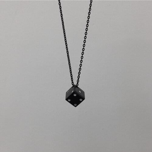 2021 New Hip Hop Trend Titanium Steel Stereo Dice Necklace Pendant Black Dice Necklace Fot Man Temperament Jewelry Wholesale