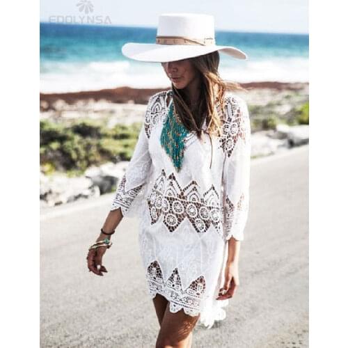 New Arrivals Beach Cover up Rayon White Swimwear Tunic Ladies Robe de Plage Pareos For Women Pareo Bathing Suit Cover ups #Q12