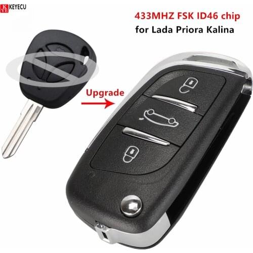 KEYECU Upgrade new DIY Flip Remote Key 433MHZ FSK ID46 chip for Lada Priora Kalina 3 Buttons