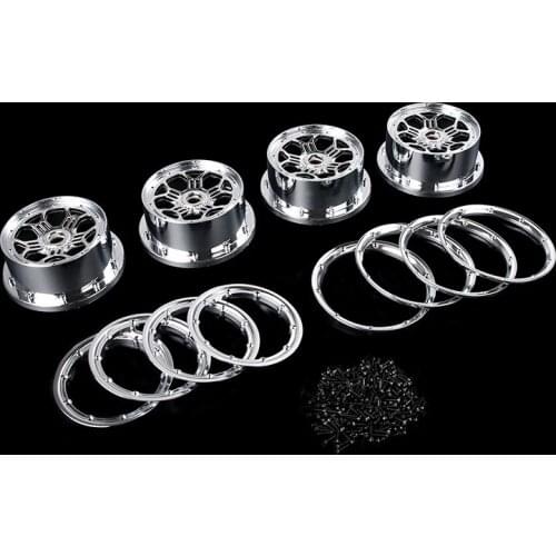 Plastic Chrome Front and Rear Wheel Hub with Beadlock Set for 1/5 Losi 5ive-t Rovan LT King Motor x2 truck rc car parts