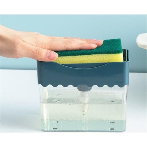 Press Liquid Detergent Dispenser Kitchen Liquid Soap Box Pump Organizer with Sponge Bathroom Soap Dispenser Dish Washing Tools