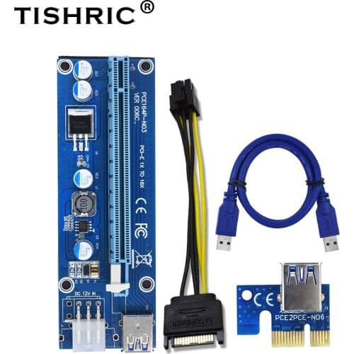 5Pcs TISHRIC VER006C PCIE PCI-E Riser Card 1x to 16x USB 3.0 Extender Adapter Sata To 6Pin Express Adapter BTC Mining Miner