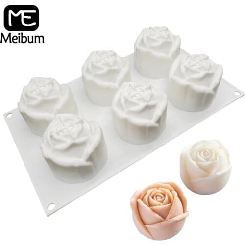 Meibum Cake Mold 6 Cavity Rose Shaped Mousse Dessert Silicone Mould Valentines Day Muffin Pan Cake Decoration Baking Tools