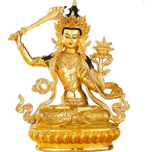 Old Handpainted Bronze Buddha Statue Gilt Guanyin Manjushri Bodhisattva Tara