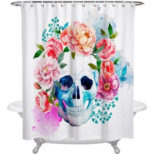 Waterproof Shower Curtains Watercolor Skull Flower Skull Shower Curtain Frabic Polyester Bathroom decor Curtain
