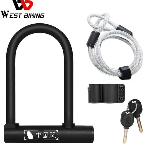 WEST BIKING Bicycle U Lock MTB Road Bike Wheel Lock 2 Keys Anti-Theft Safety Motorcycle Scooter Cycling Lock Bicycle Accessories